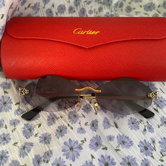 Cartier Gold Tone/Black Panther Rimless Sunglass - Picture 13 of 13